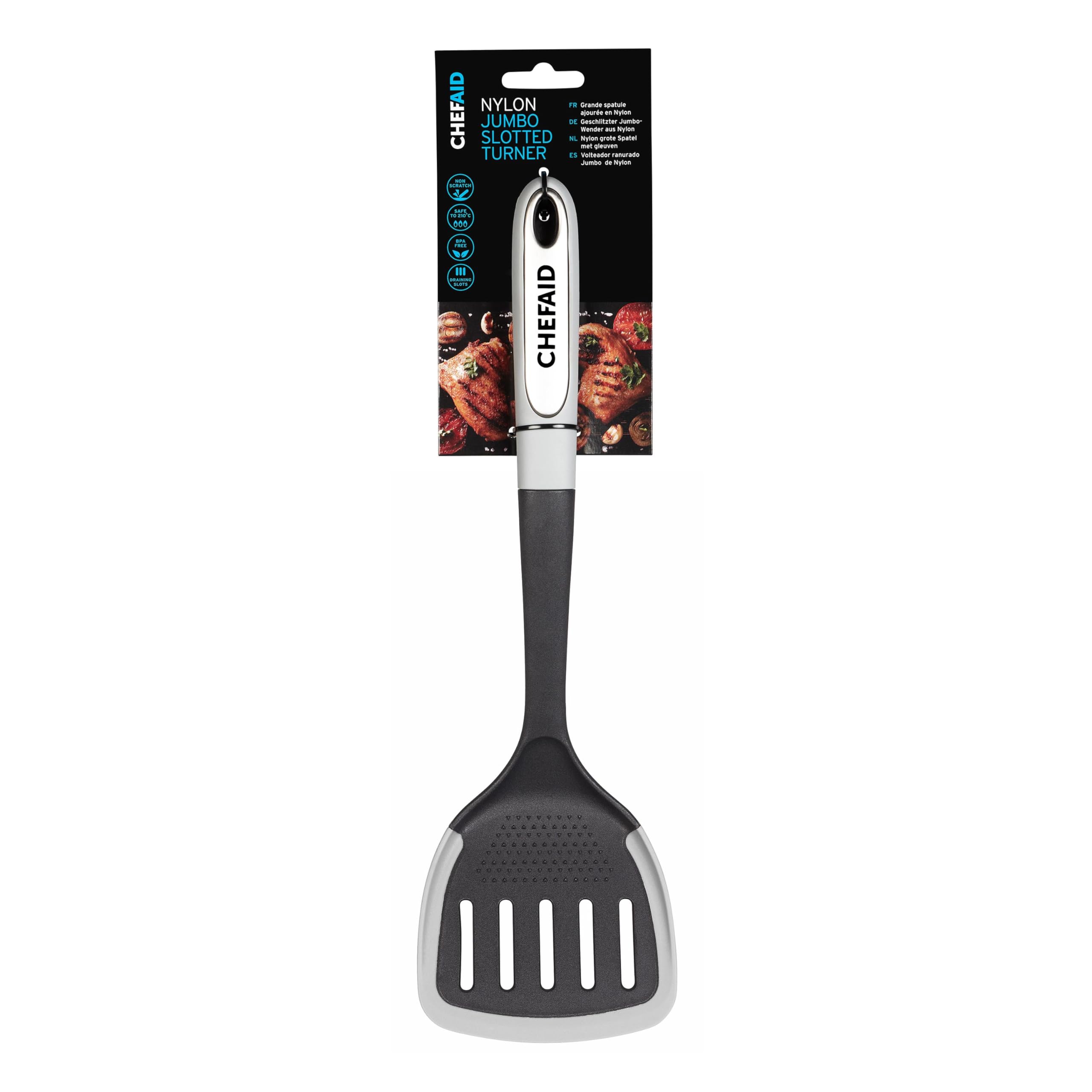 Chef Aid Nylon Jumbo Slotted Turner, Essential Kitchen Utensil, Includes Grating Surface, Non-Slip Grip Handle, Non-Stick Safe, BPA Free