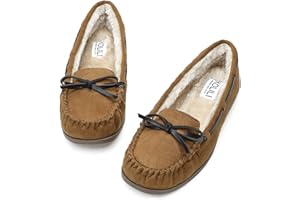 KOLILI Womens Faux Fur Moccasin Slippers, Indoor Outdoor Warm & Cozy House Shoes with Durable Rubber Sole
