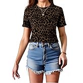 winkbay Women's Leopard Print Tops Summer Crew Neck Short Sleeve Vintage T Shirts