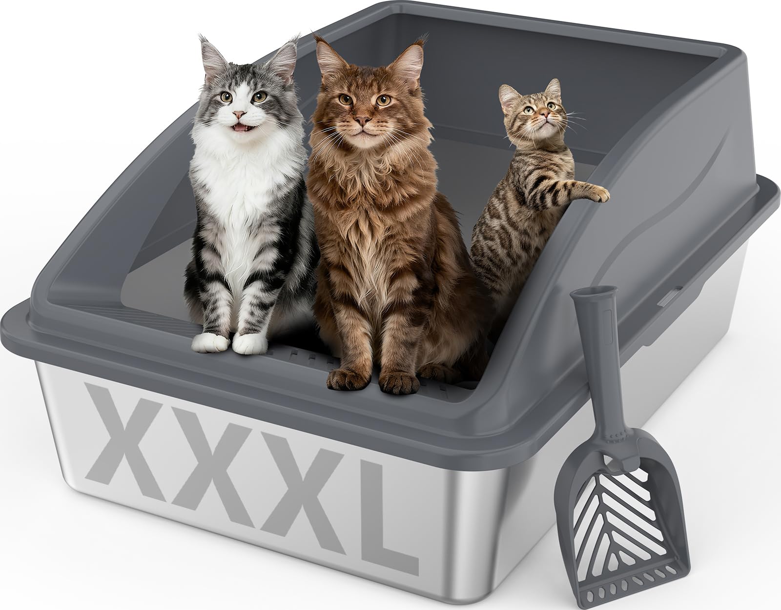 Extra Large XXXL Stainless Steel Litter Box, 28" L x 20" W x 12.2" H Super Large Stainless Steel Litter Box, Suitable for Large Cats and Multiple Cats, Non-Sticky, Anti-Leakage, Easy to Clean Image