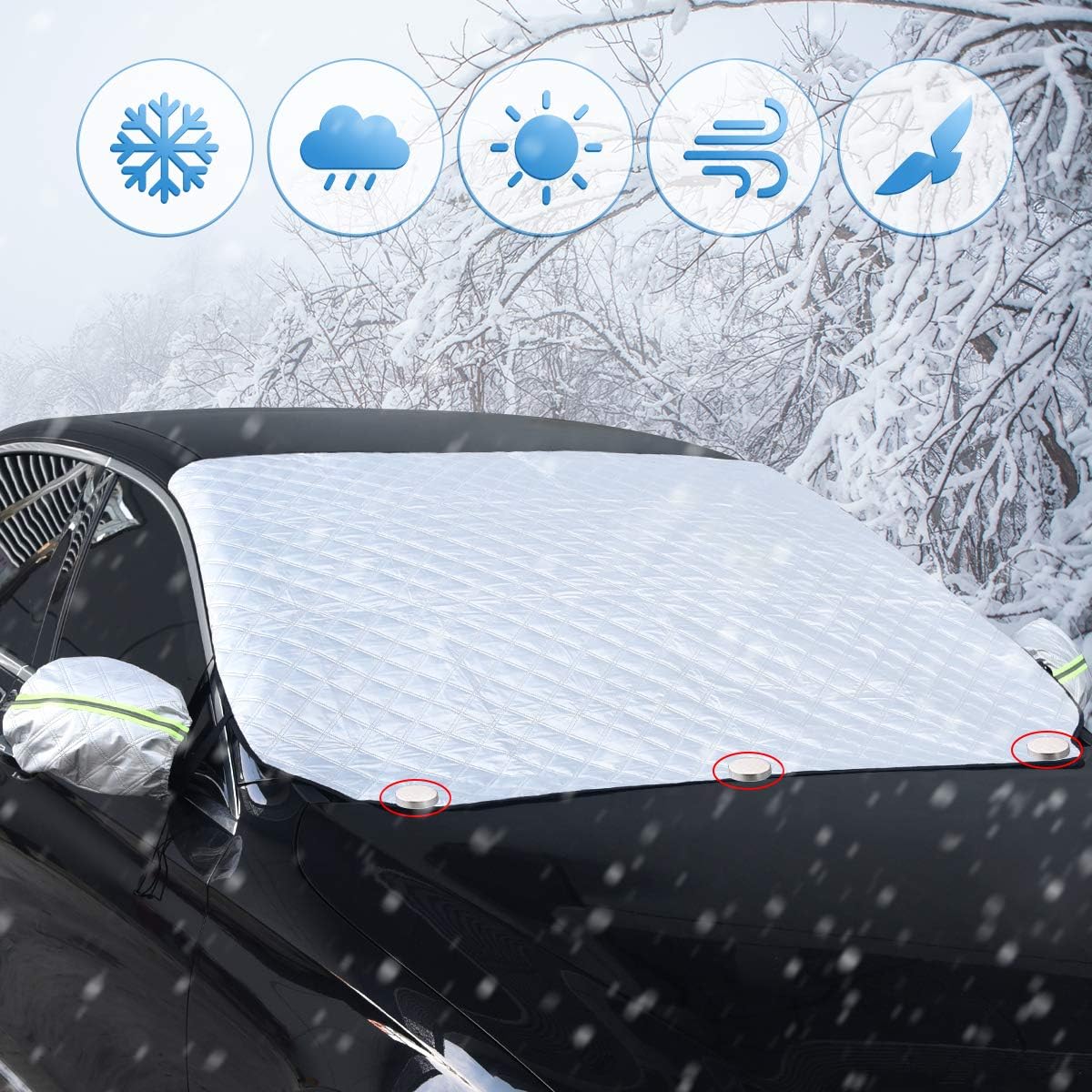 BACKTURE Car Windshield Cover, Duty Thick Heavy Ultra Protective Windscreen Cover-Snow Ice Sun Water Resistent-Pefect Fit for Cars SUVs Winter