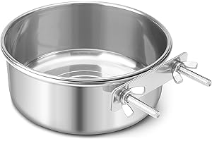 Reshiho Dog Bowl Stainless Steel Pet Hanging Food Water Bowl Cage Feeding Cup Feeder for Dogs Cats Rabbits Birds Small Animal (Large)
