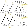 SINJEUN 10 Pack Musical Steel Triangle, 4, 5, 6, 7, 8 Inches Triangle Musical Instrument with Striker and Finger Holder, Triangle Hand Percussion Instrument for Music Learning and Teaching