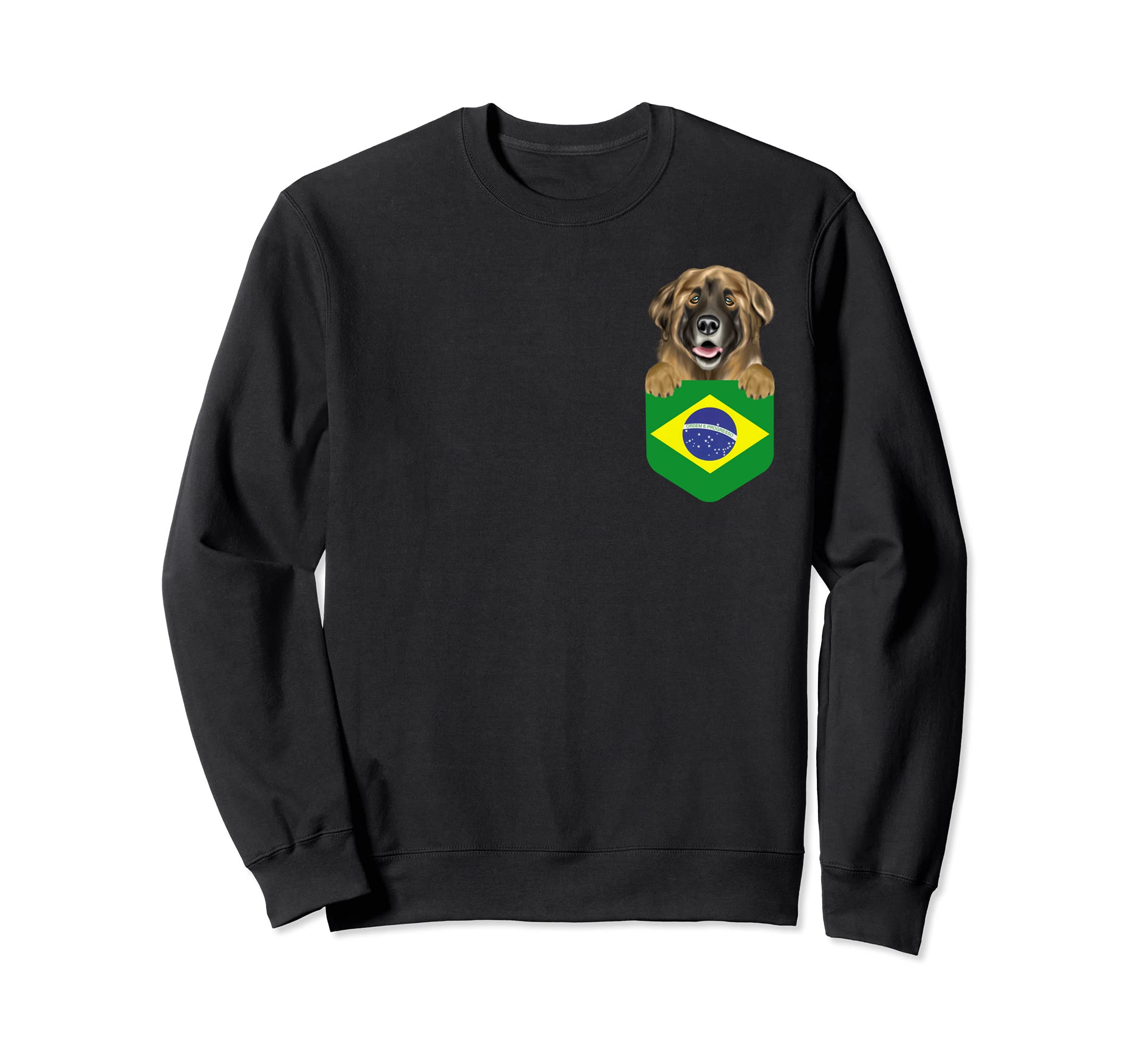 Brazil Flag Leonberger Dog In Pocket Sweatshirt