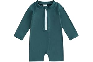 woshilaocai Baby Boy One Piece Swimsuit Rash Guard Short Sleeve Zipper Bathing Suit Beach Swimwear Sunsuit