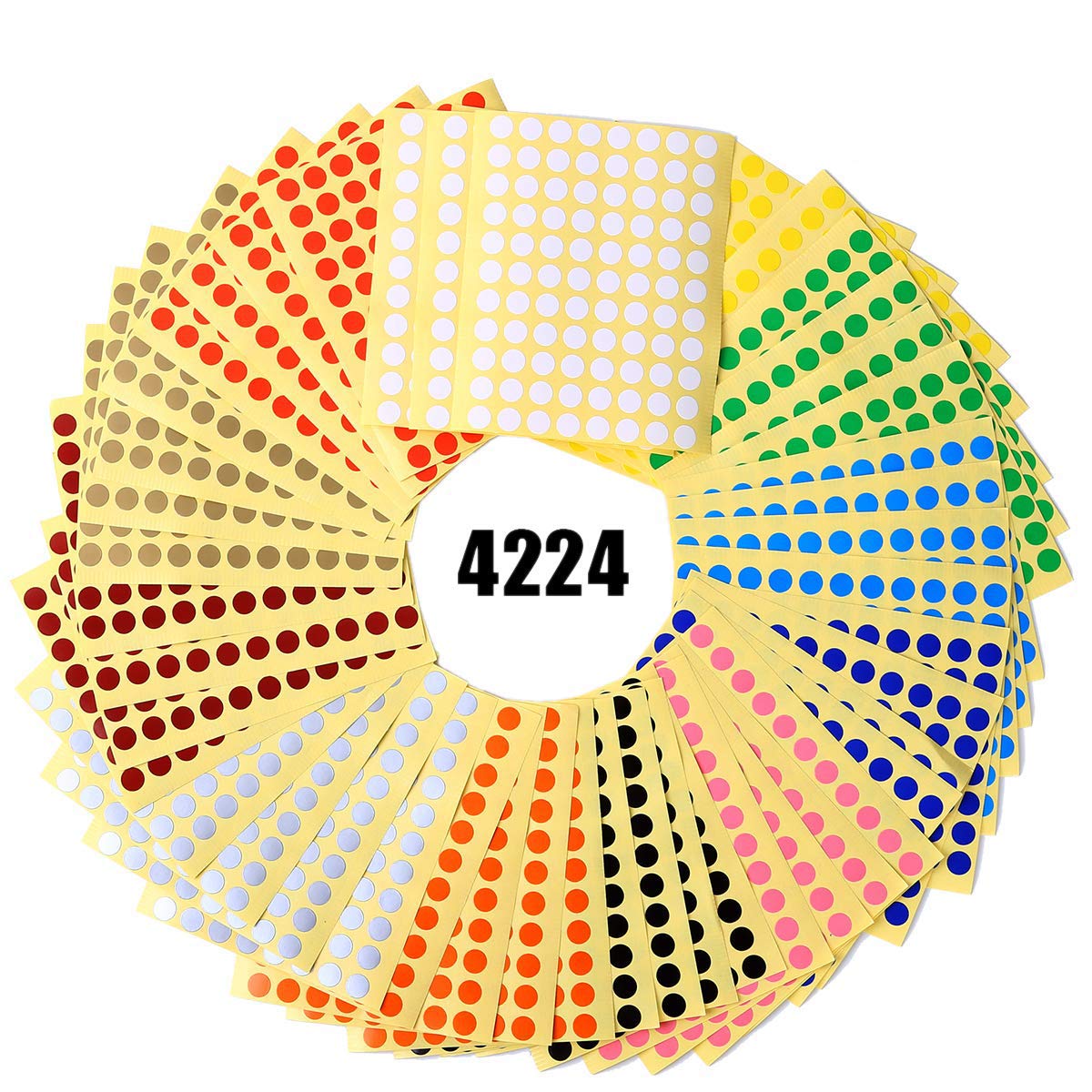 8mm Round Dot Stickers Color Coding Labels, 16 Different Assorted Colors, 48 Sheets