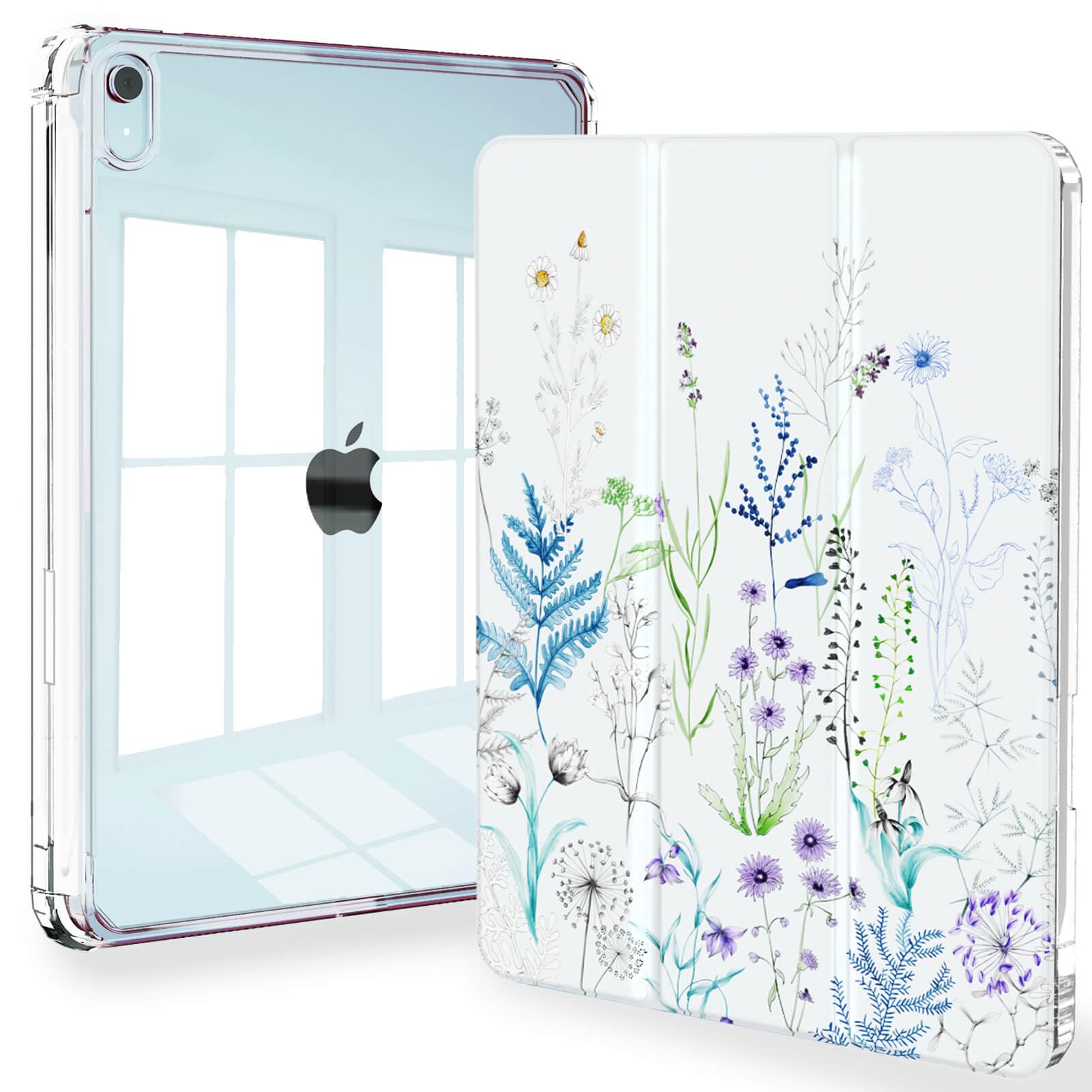 Photo 1 of Feams Case for iPad mini 7 A17 Pro 2024/iPad Mini 6 2021, Slim Lightweight Trifold iPad mini 7 A17 Pro Case 8.3 Inch 2024 Clear Back Cover with Pencil Holder & Auto Sleep, Elegant Flower