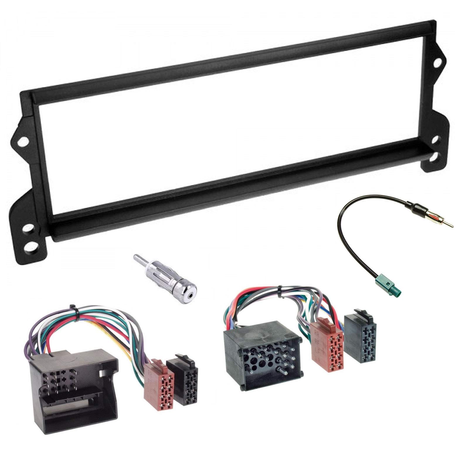 Sound-way Single DIN Car Radio Frame Installation Kit, 1 DIN Front Panel Frame, Quadlock ISO Connector Cable, Antenna Adapter, compatible with BMW Mini Cooper 2000-2006