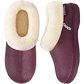 EverFoams Women's Microsuede Cozy Memory Foam Winter Slippers with Fuzzy Faux Fur Collar and Indoor Outdoor Rubber Sole