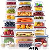 52 PCS Food Storage Containers with Lids Airtight, BPA Free Plastic Meal Prep Containers Reusable, Microwave/Freezer/Dishwasher Safe Leakproof Fruit Vegetables Containers for Kitchen