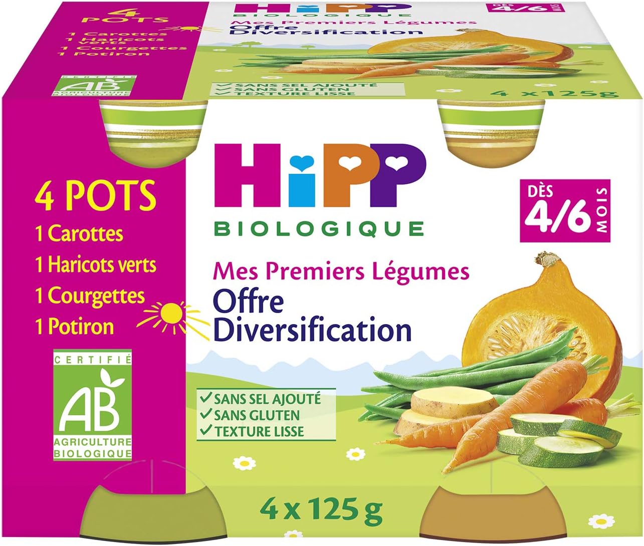 Hipp Biologique Mes Premiers Legumes Carottes Haricots Verts Courgettes Potiron Des 4 6 Mois 4 Pots De 125 G Amazon Fr Hygiasne Et Soins Du Corps
