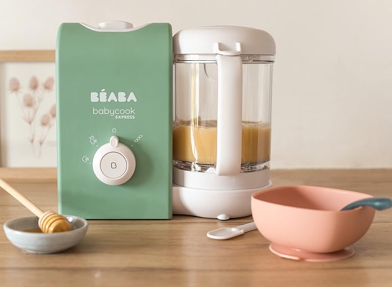 BEABA, Babycook Express, Robot Bébé 4 en 1 Mixeur-Cuiseur, Cuisson Express 15min, Mixage sur-mesure, Cuisson Vapeur Douce et Saine, Décongélation, Texture Homogène, Capacité 1 250 ml, Vert Sauge