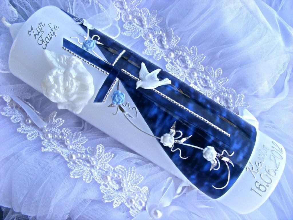 kerzenzauber-lusine VT-09 Baptism/Communion Candle for Boys and Girls 250/70 mm Including Accessories for self-Labeling