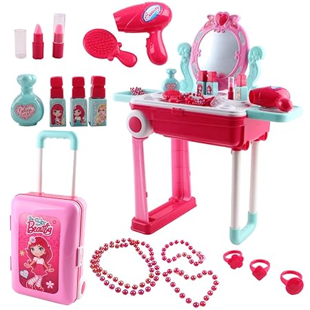 deAO Beauty-Schminktisch für kleine Stars-lässt Sich in einen tragbaren Koffer umwandeln. Umfangreiches Spielset mit Sound-un