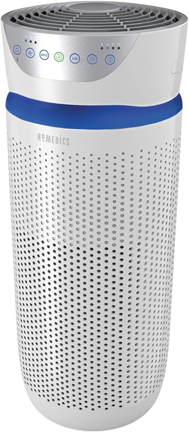 HoMedics TotalClean 5 in 1 Tower Air Purifier with UV-C, HEPA & Carbon Filters, Removes Allergens, Pet Dander, Smoke, Cooking