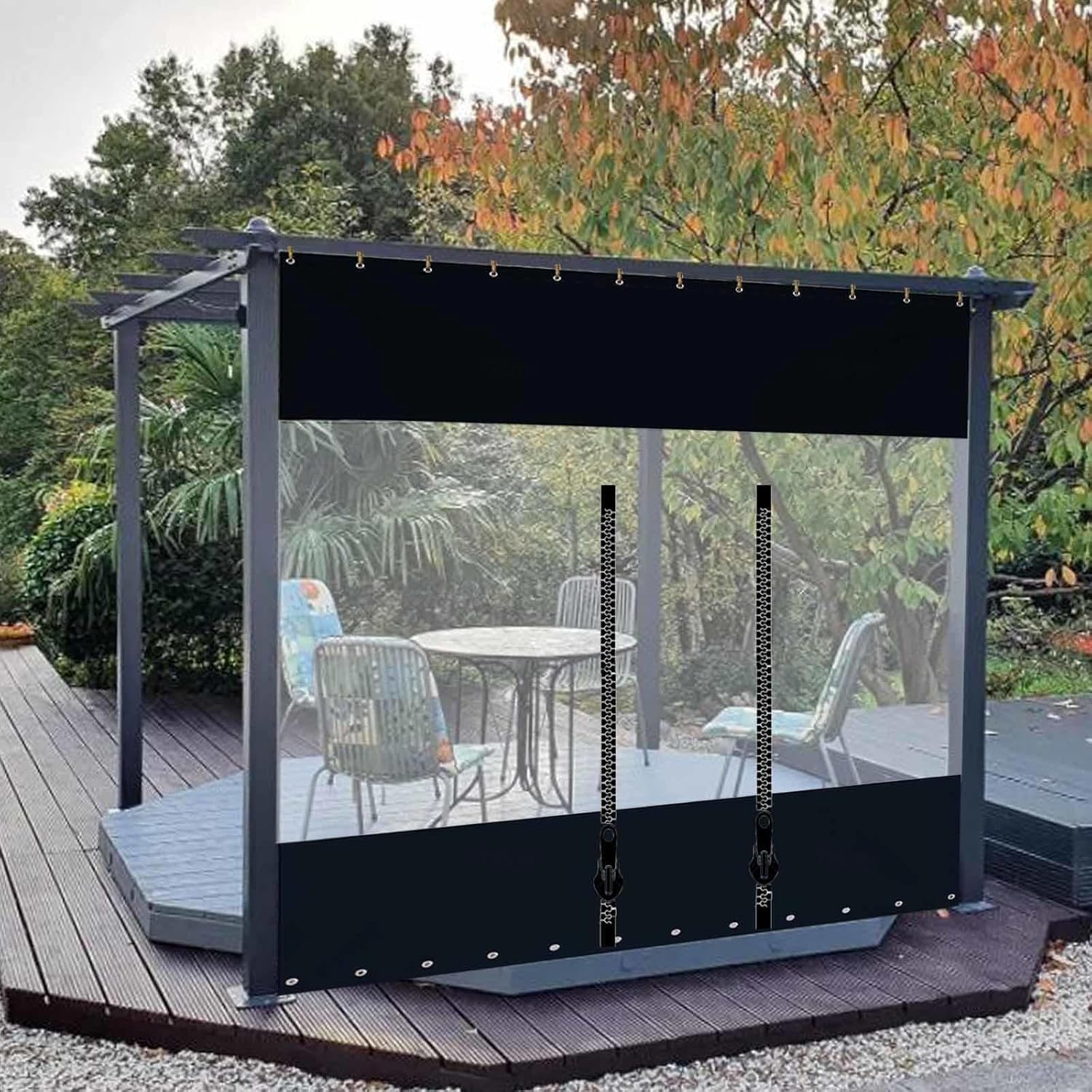 Outdoor Curtains - DZHTUF Clear Vinyl Panel Curtains with Zipper,0.3mm Outdoor Waterproof Side Panels,3×2m/5×3m,Winter Windproof Tarpaulin Curtains for pergola,Clear Gazebo Curtains Outdoor,L×H-1.8×3m(71 * 118in)
