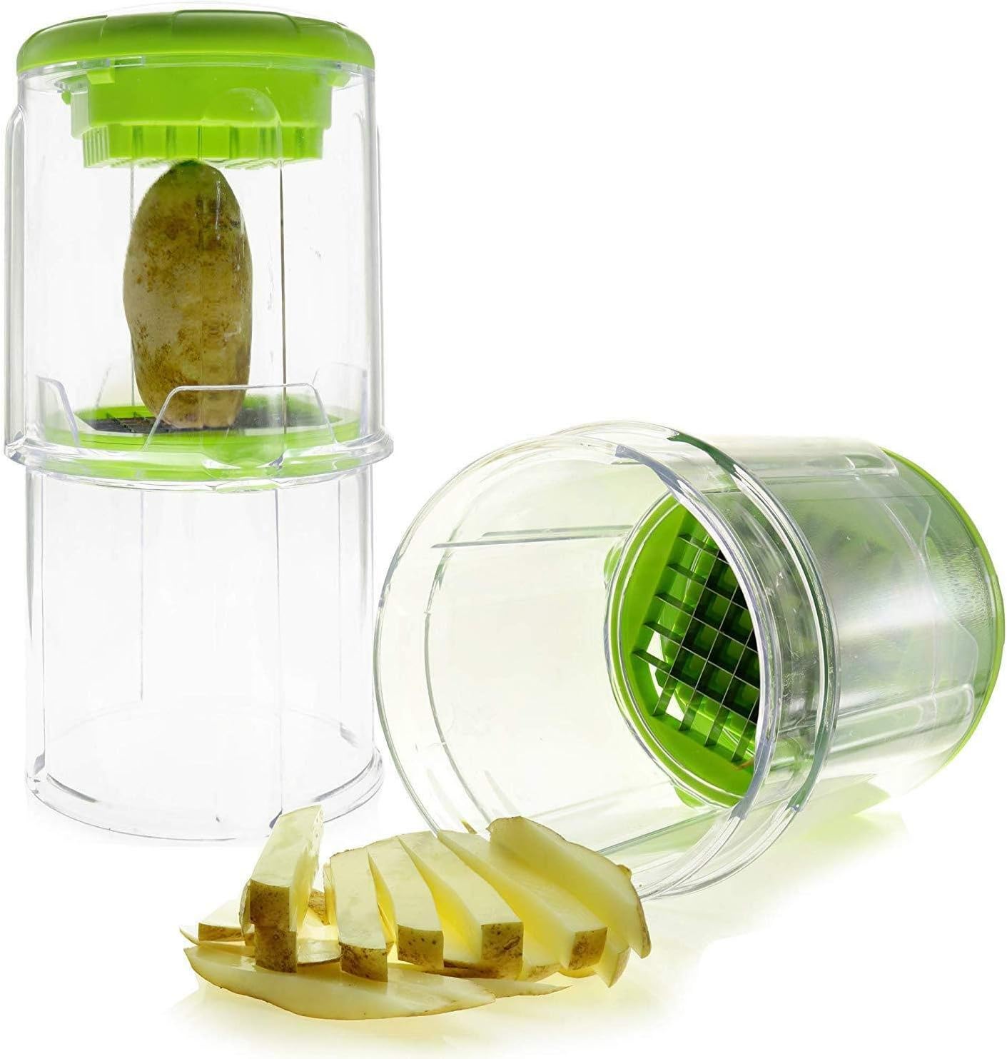 EZFries French Fry Cutter with Super Sharp Stainless Steel Blades, Crisp Perfect Cuts. Slices Tomatoes, Cucumber, Onion. BONUS Apple Slicer, Easy to Clean, Compact Storage,