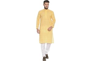 PAROKSH Men's Cotton Kurta Indian Kurta Classic Mandarin Collar Full Sleeves Side Split Ethnic Wear for Wedding