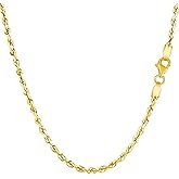 Jewelry Affairs 10k Yellow Solid Gold Diamond Cut Rope Chain Necklace, 2.5mm