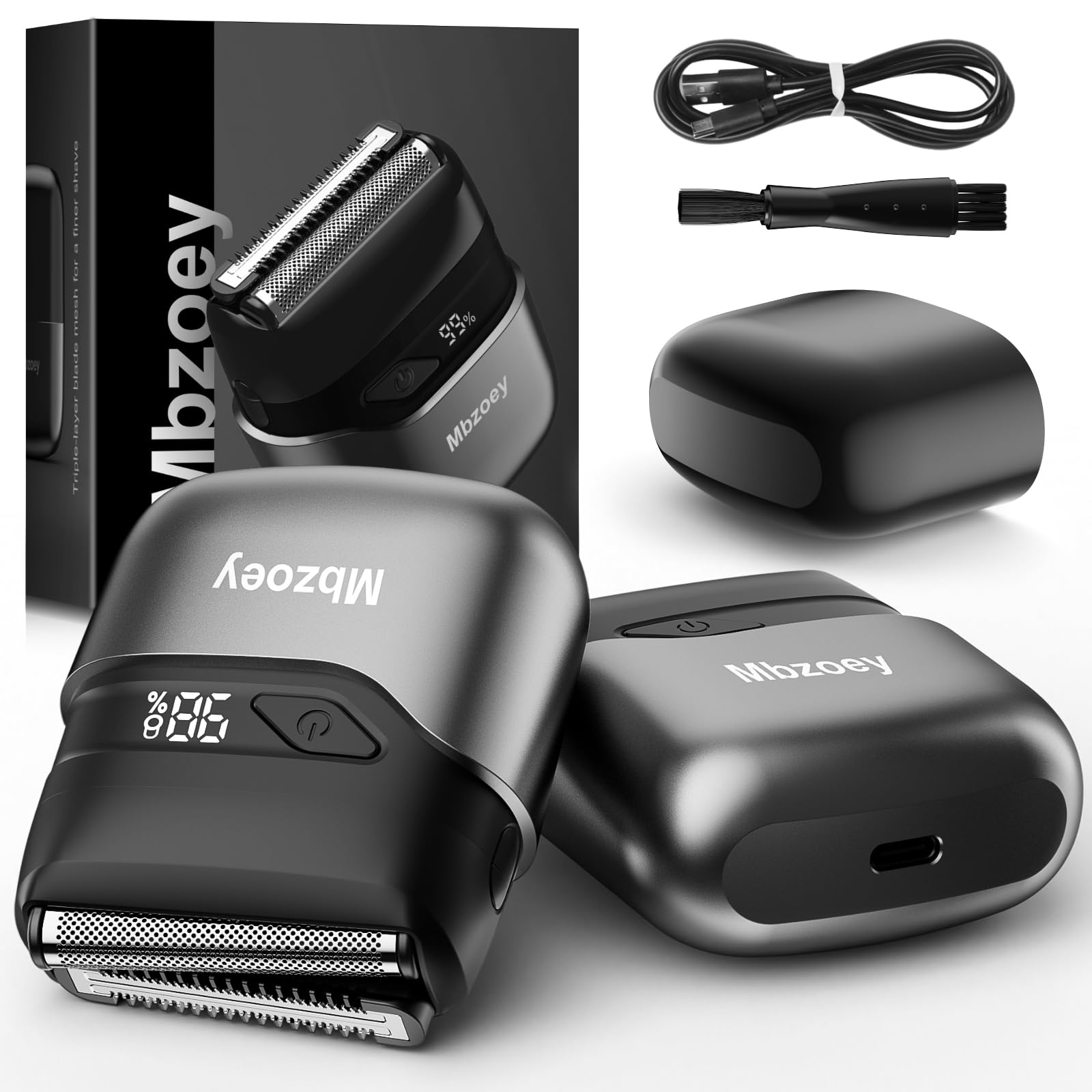 Photo 1 of Mbzoey Mini Electric Razor for Man: Electric Foil Shavers for face - IPX7 Waterproof Cordless Razor with LED Display & Fast Charge - Micro-Comb Technology & Upgraded Blades, Carbon Black