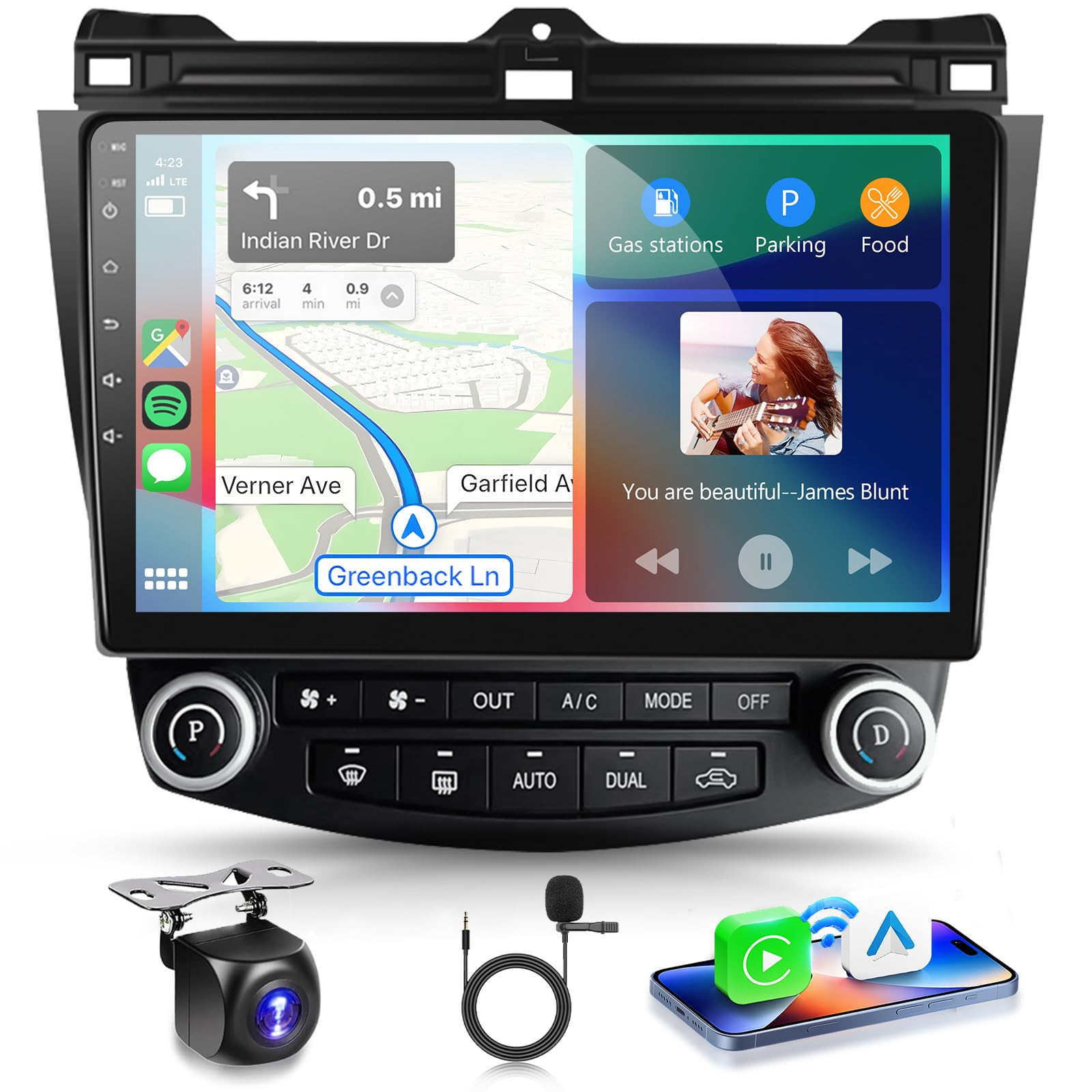 Photo 1 of Android 13 Car Stereo for Honda Accord 2003-2007 Radio Wireless Carplay Android Auto 10.1 inch 1080P HD IPS Touch Screen DSP EQ Built-in GPS MirrorLink WiFi Bluetooth FM/RDS AHD Backup Camera Mic