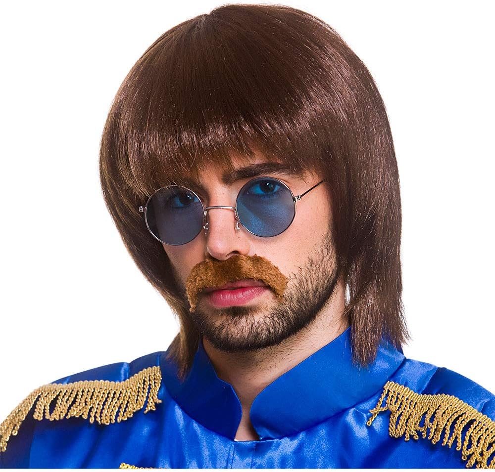 Wicked Costumes Adult 60's Pop Star Fancy Dress Set - Wig, Tash & Glasses, Brown