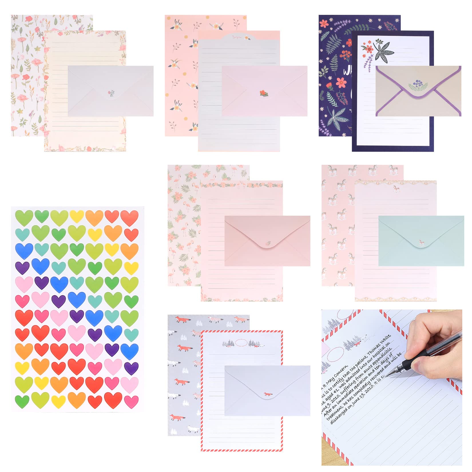 Writing Paper and Envelopes Set, Lined Stationery Letter Writing Sets, 36 Pcs A5 Pattern Paper and 18 Pcs Envelopes for Office, Home, School