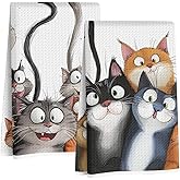 2 Pcs Cute Cat Kitchen Towels, Cats Soft Absorbent Hand Tea Towel, Microfiber Dish Cloths for Drying Dishes, Waffle Dish Towels for Kitchen Home Bathroom Decor, Cat Lover Gifts for Women Mom