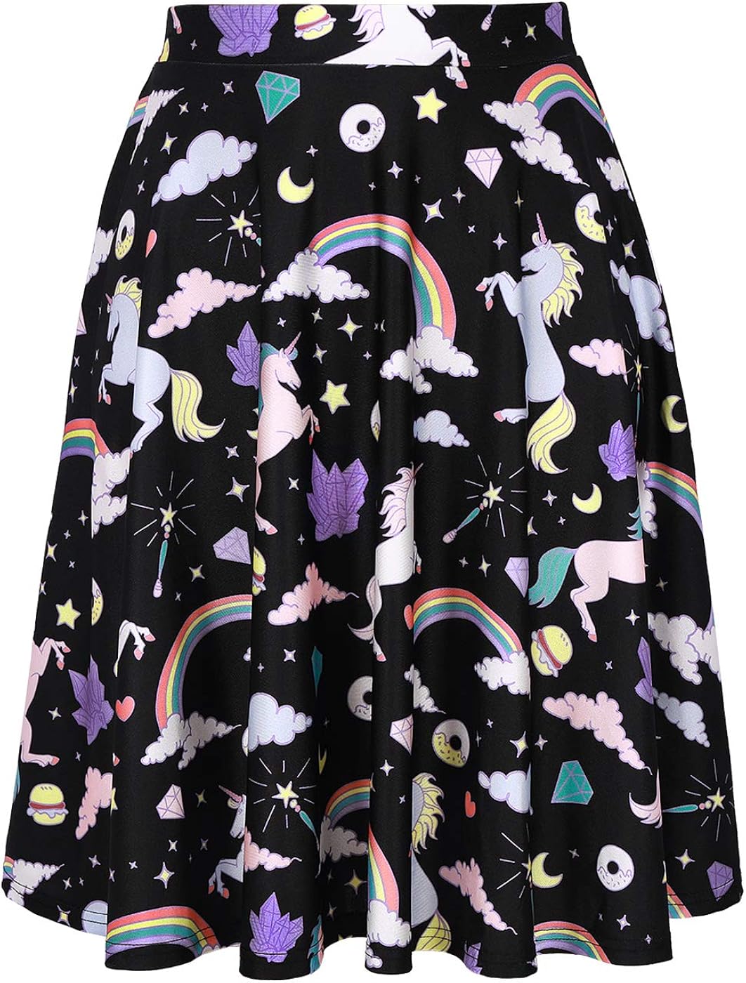 HDE Skirts for Women - Midi Skirt Skater Skirt Knee Length High Waist Fun Prints: Clothing
