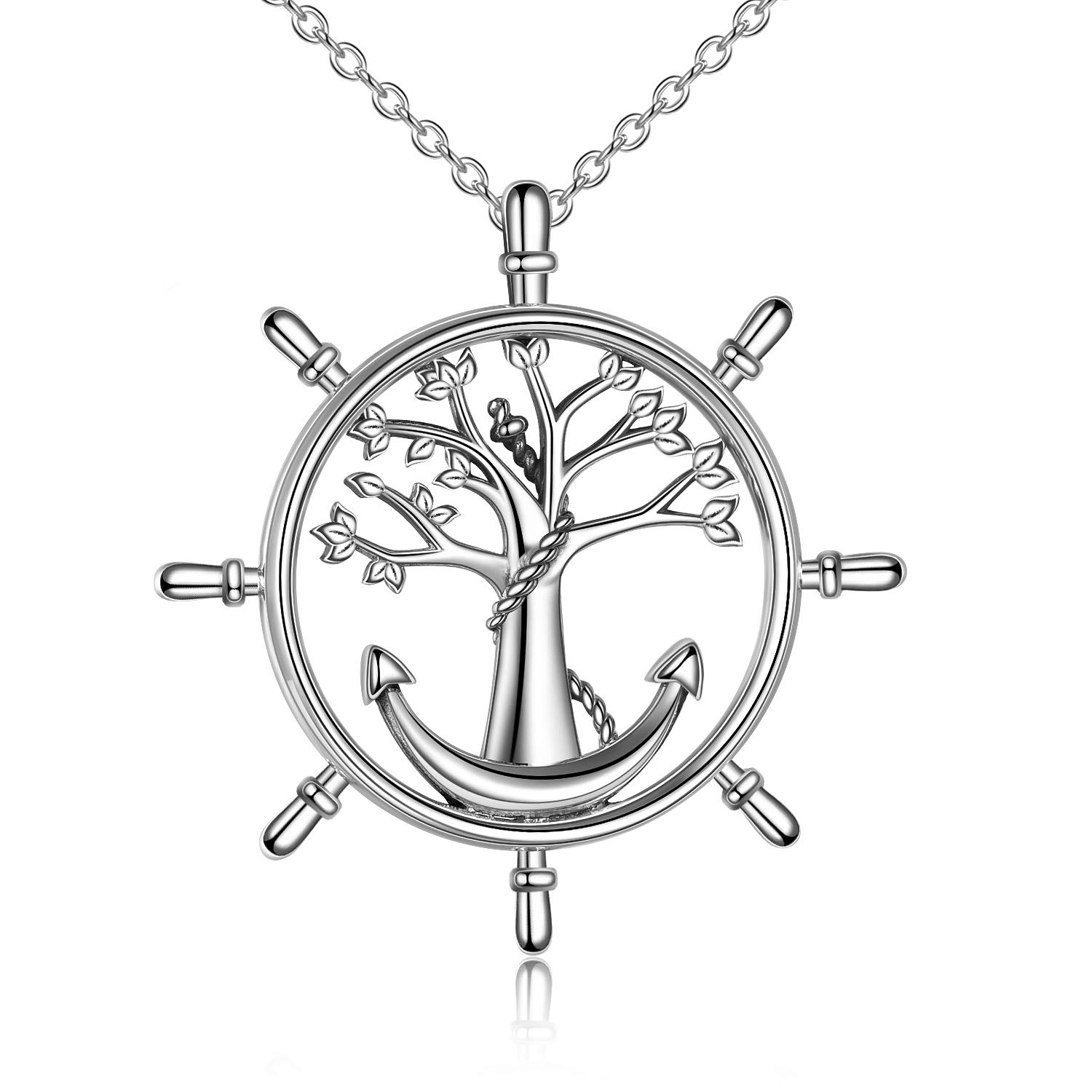 VENACOLY Rudder Necklace Sterling Silver Anchor Pendant Necklace Mother's Day Jewellery Birthday for Women