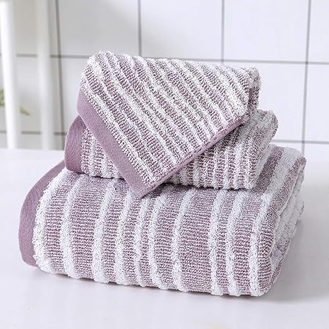 Amazon タオルセット 柔らかい バスタオル クイック 乾燥 フェイスタオル ハンカチ 綿100 抗菌防臭 瞬間吸水 タオル プール用 スパ とジム パープル 3枚セット バスタオル ホーム キッチン オンライン通販