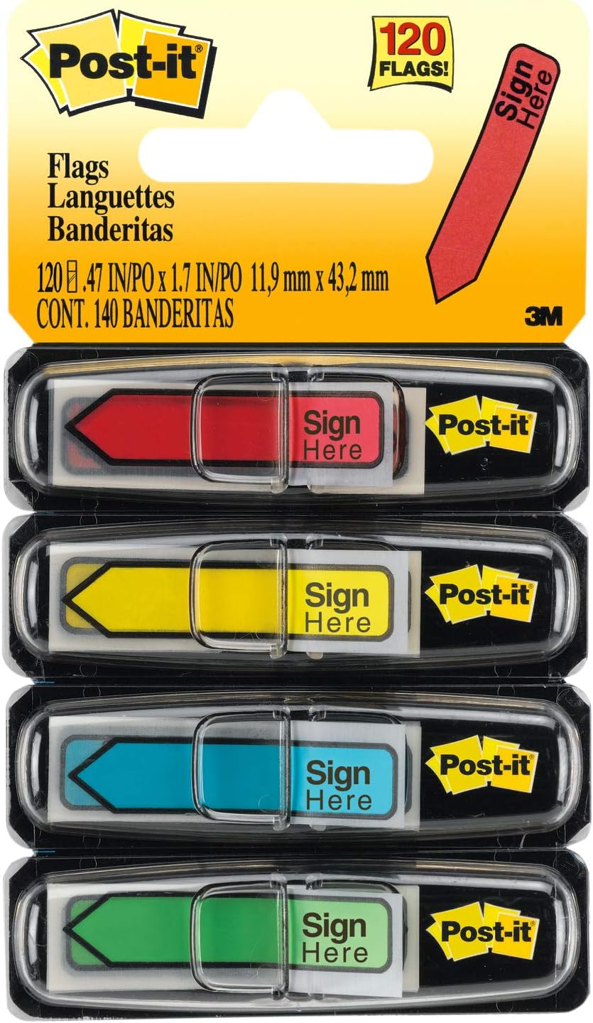 Assorted Color SIGN HERE Arrow Flag Set, 1/2x1-3/4, 4 Colors, 120/Dispenser (MMM684SH): Home & Kitchen