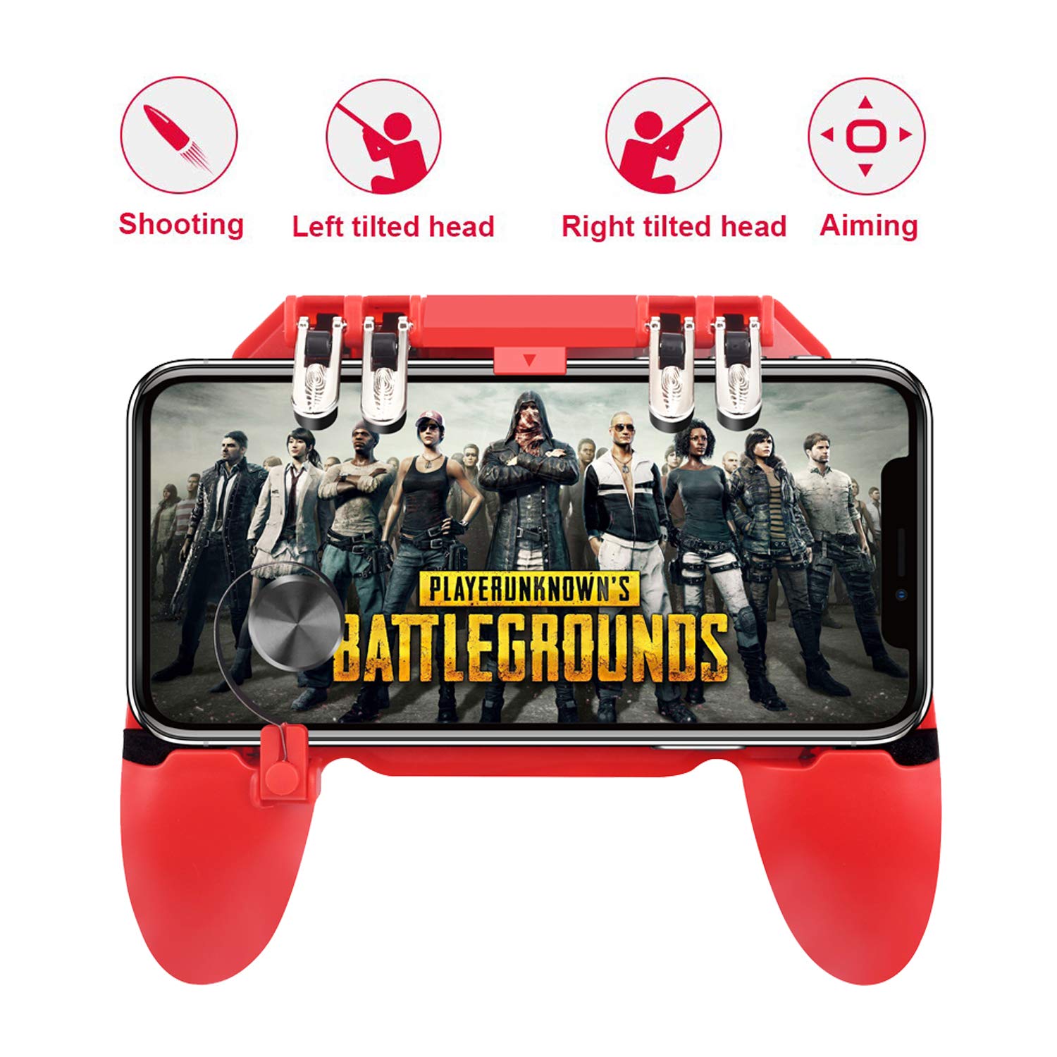 6 Finger PUBG Trigger Mobile Game ESTORM-Gaming Grip Controller,L2R2  Sensitive Metal Buttons and Joystick for Fast Shooting/Aiming/Probe(Red) - 