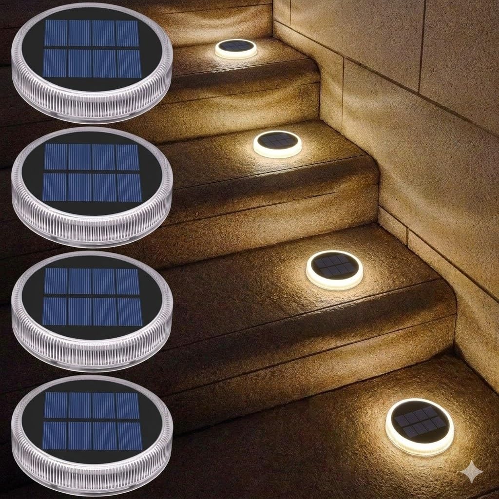 YiLaie Solar Deck Lights Outdoor Waterproof, Garden Driveway Walkway Pathway Ground Step Dock Lights Solar Powered, LED Solar Lighting for Backyard Patio Lawn, Warm White