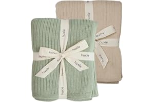 HUXIE Knitted Organic Cotton Baby Blanket- Swaddle Blanket, 30" x 40" Soft Receiving Blanket for Newborn (Fog/Roman Green)