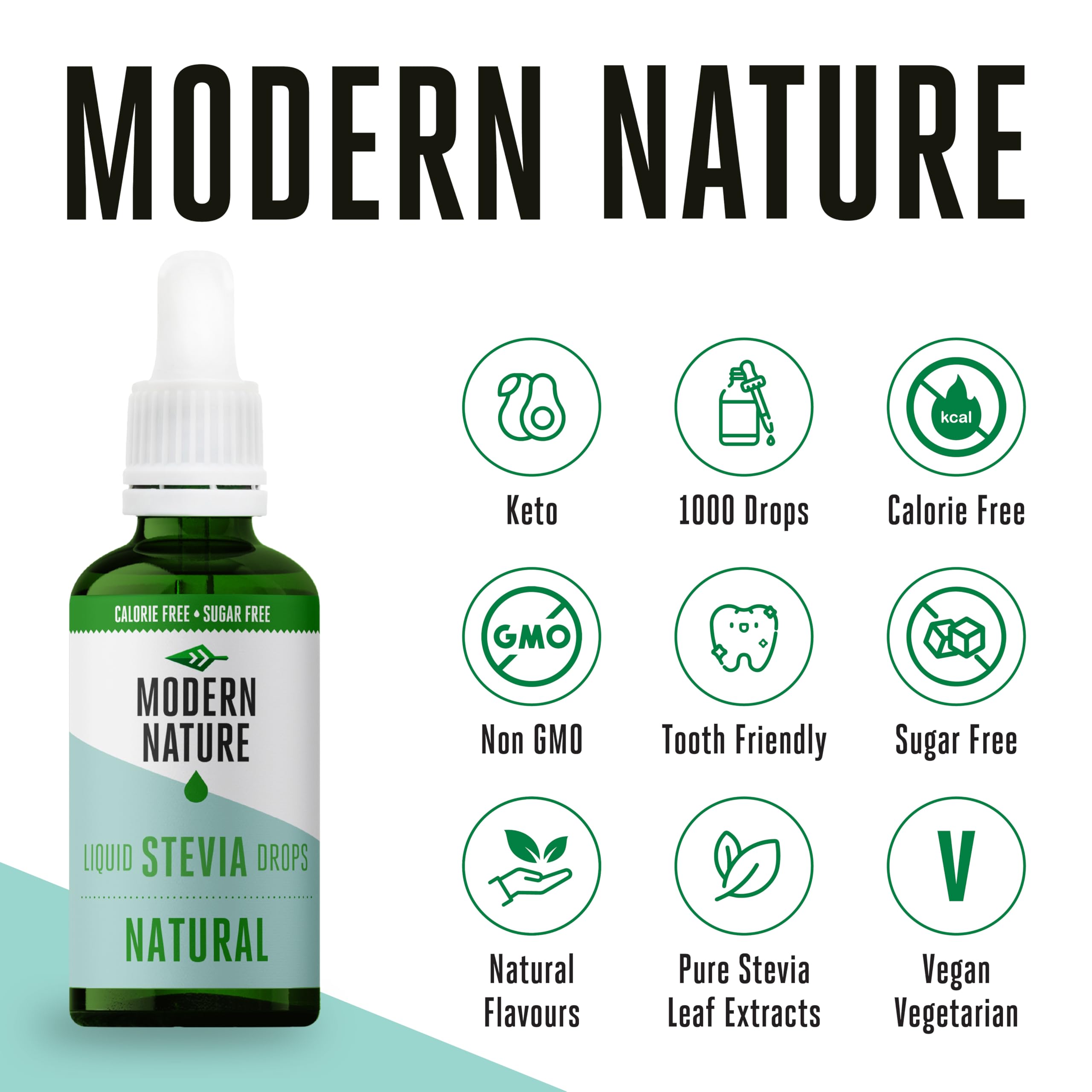 Modern Nature Standard Stevia Drops - Aroma Geschmackstropfen Flavdrops - Flüssige Stevia Tropfen Süßstoff – Flavour Drops - Kalorienfrei, Zuckerfrei Kaffee-Sirup Alternative – Keto Süßungsmittel 50ml 3