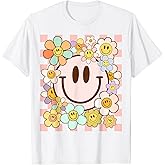 Retro Smile Face Flower Happy Face Flowers Heart Kids Girls T-Shirt