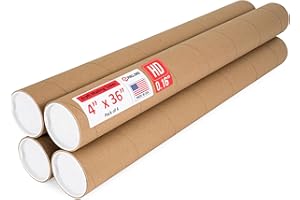 Paclord 4" x 36" Heavy-Duty Reinforced Cardboard Mailing Tube, Pack of 4 Tubes with 8 Caps – Secure USPS Approved – Great for