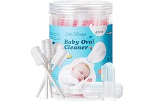 Little Meerkat 42 Pcs Disposable Baby Toothbrush for Infant & Newborn | Milk Stains & Tooth Decay | Baby Tongue Cleaner with FFS & 5-Layer Cotton Swab | 0-12 Month Baby Teething & Oral Care Cleaner