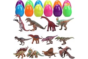CUTE STONE 12 Pack Filled Easter Eggs with Dinosaurs, Easter Basket Stuffers Easter Party Favors for Kids