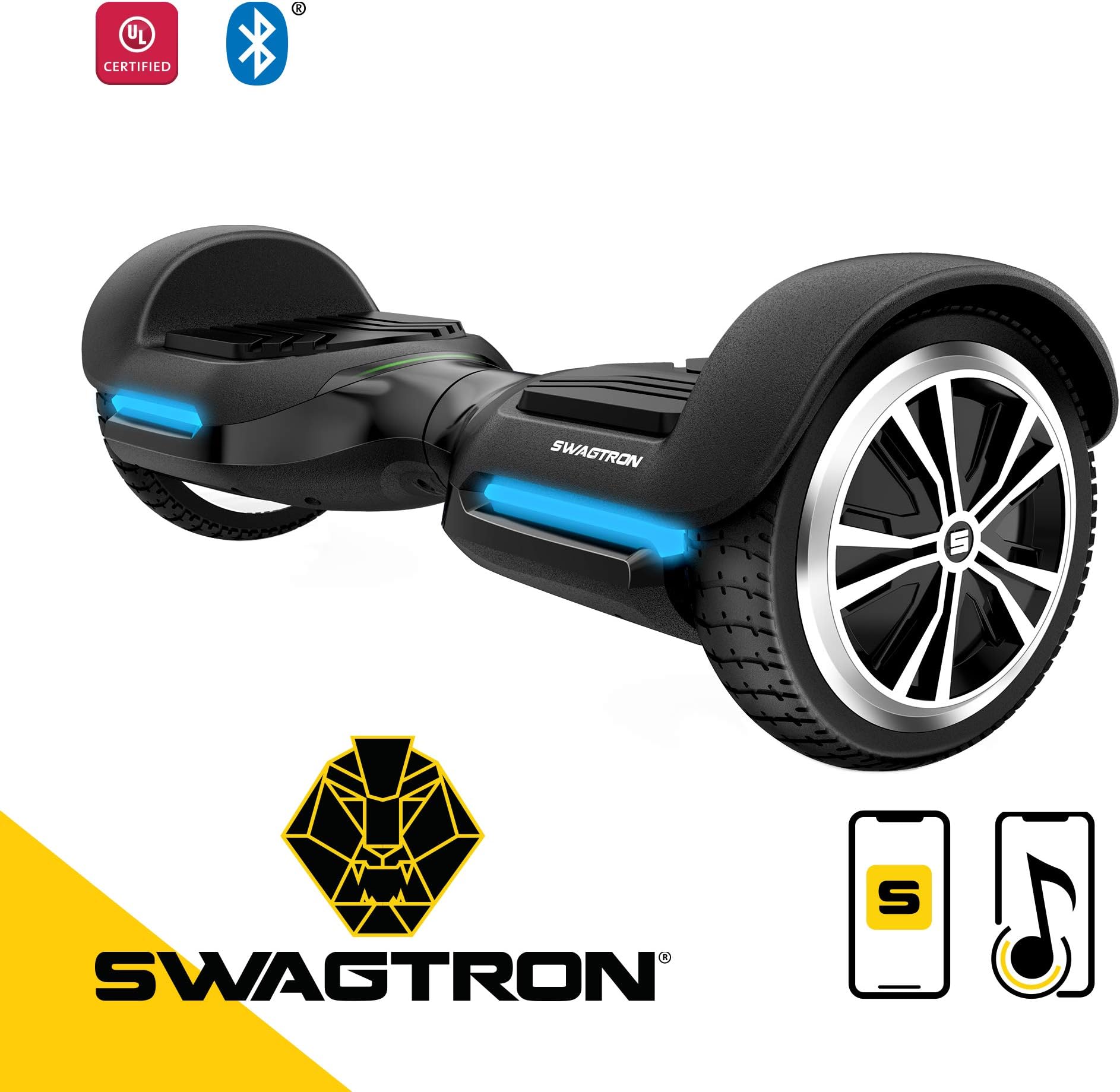 Swagtron App-Enabled Bluetooth Hoverboard w/Speaker Smart Self-Balancing Wheel