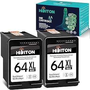HibiTon Remanufactured Ink Cartridge Replacement for HP 64XL 64 XL Work with Envy Photo 7800 7858 7155 7855 6255 6252 7158 7164 6222 7120 7130 Tango X Smart Home Wireless Printer (Black) 2 Pack