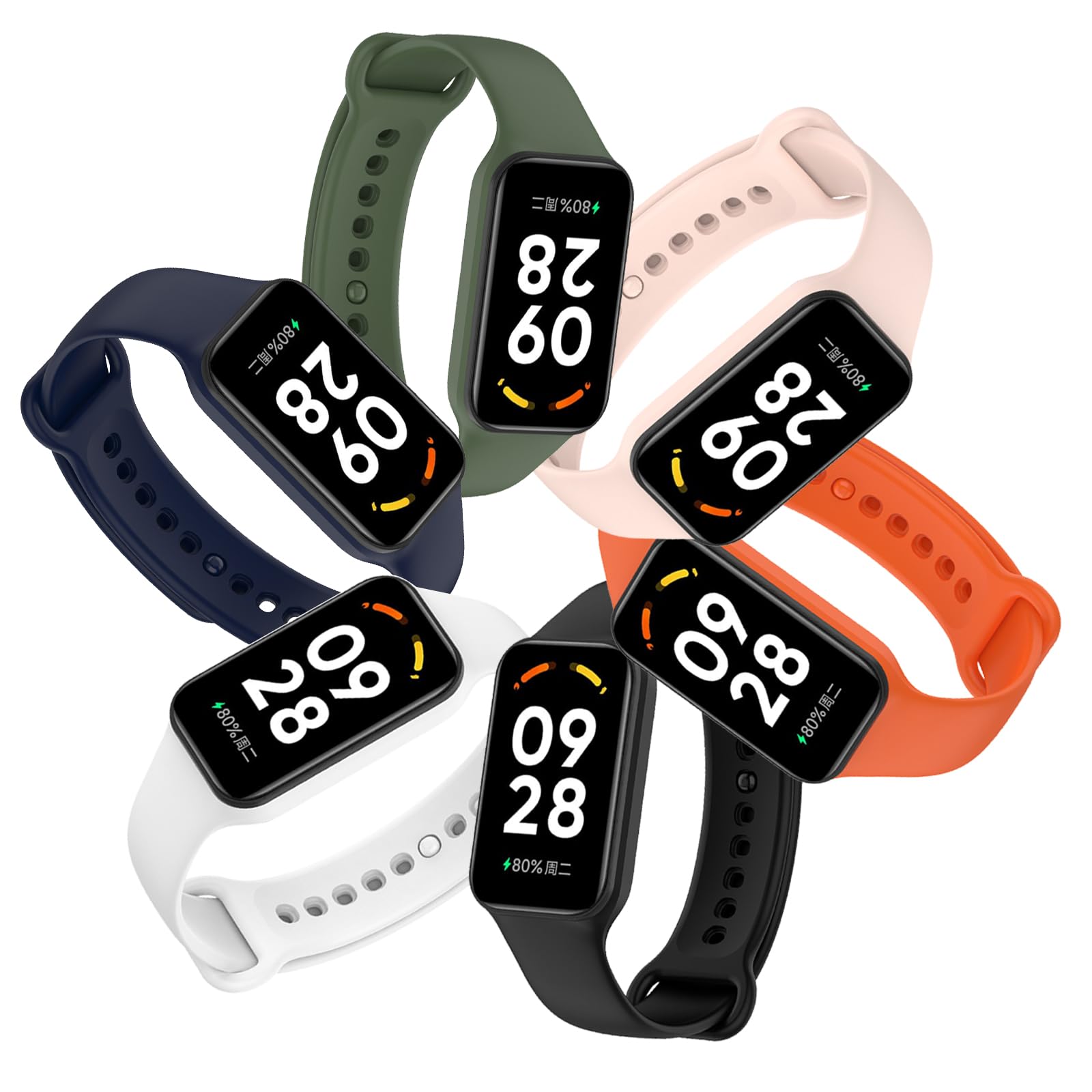 Xisair 6PCS Straps Compatible with Redmi Smart Band 2 Replacement Strap Xiaomi Redmi Band 2 Watchband Silicone Straps for Redmi Band 2 Sport Wristband