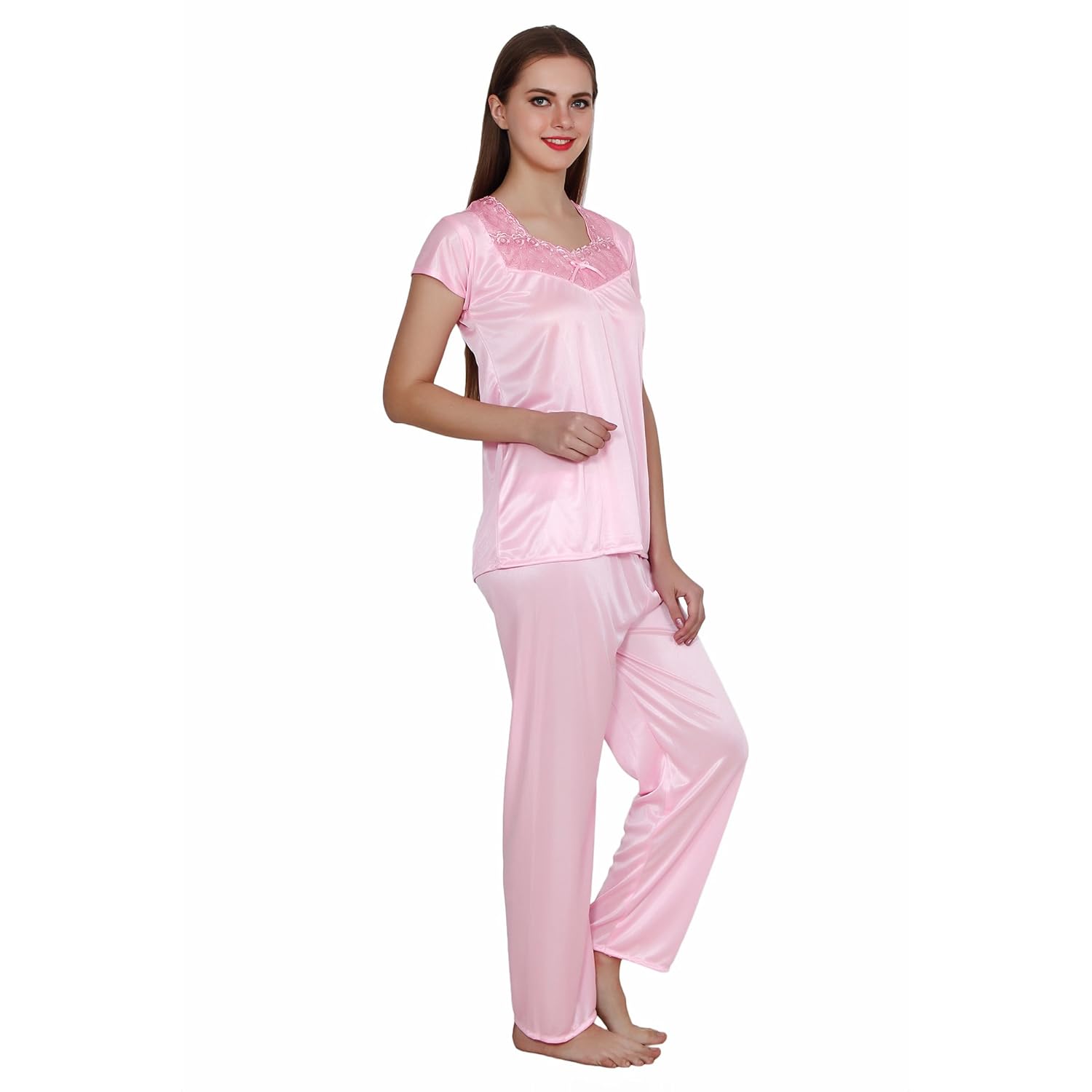 queen pretty women satin pyjama set - baby pink