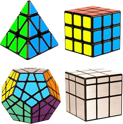 D ETERNAL Magic Rubiks Rubix Cube 3x3 Pyramid Megaminx and Mirror Cube Combo of 4 Speed Puzzle Toy