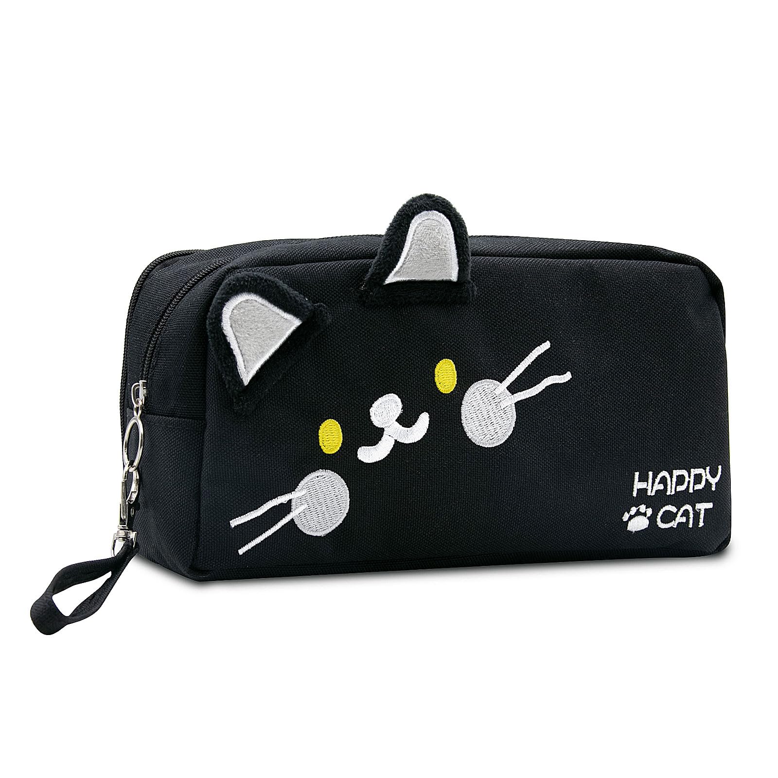 LJCZKA Cute Cat Pencil Case Large Capacity for Girls, Cat Pen Bags with 3 Compartments, Pencil Pouch Stationery Organizer for Office College School