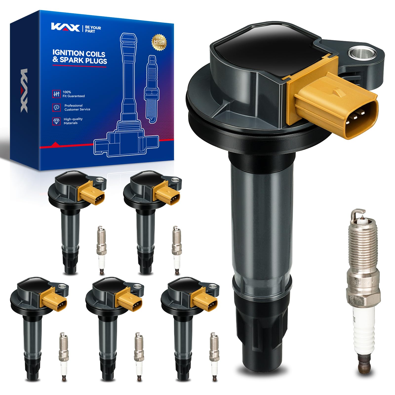 KAX 6-Pack Ignition Coils and Double Iridium Spark Plug Set for Ford F-150 2011-2016 3.5T, Explorer 2013-2019 3.5T, Expedition 2015-2017, Transit-250/350 HD 2015-2023 3.5T, Navigator, Taurus, UF646 Image