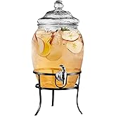 Style Setter Beverage Dispenser Cold Drink Dispenser w/ 2-Gallon Capacity Glass Jug, Metal Stand & Leak-Proof Acrylic Spigot, Glass Lid, Great for Parties, Weddings & More