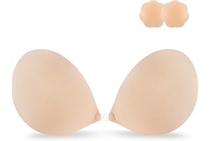 Niidor Adhesive Bra Strapless Sticky Invisible Push up Silicone Bra for Backless Dress with Reusable Nipple Covers