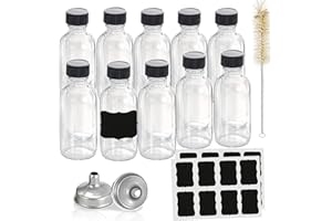 Z-SYNKA 4OZ Small Glass Bottles with Lids and Funnels,120ml Boston Round Bottles,Wellness Shot Glass Bottles,Bourbon Whiskey Sample Bottles 4oz for Liquor,Essential Oils,Hot Sauce,Juices,Leak Proof 10 Pack